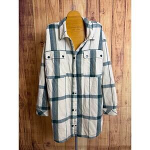 Van Flannel Snap Button Jacket Lined Green and Cream Size XL